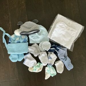 Cozy Kids' Accessory Set - Hats, Socks, Mittens, White Long Sleeve Shirts